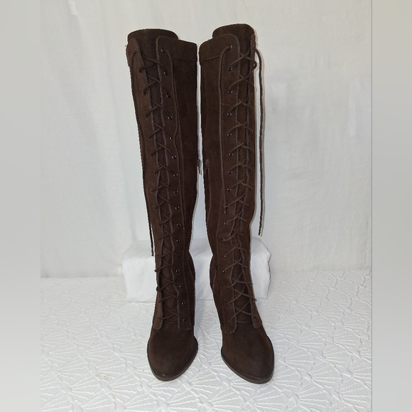 Shoe Dazzle Dark Brown Lace-Up Heeled Boots Size 9 - Picture 11 of 16